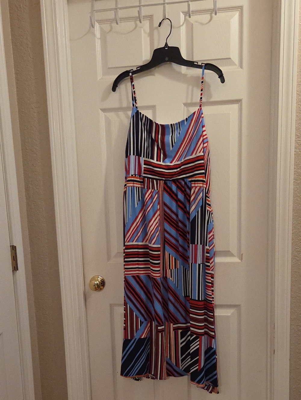 Maurices Blue, Red and Black Striped Spaghetti Strap Maxi Dress